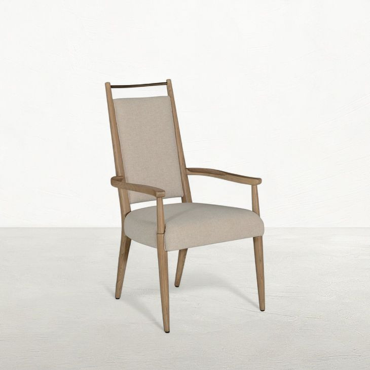 Highland Dawn and Sand Performance Fabric Upholstered Dining Arm Chair