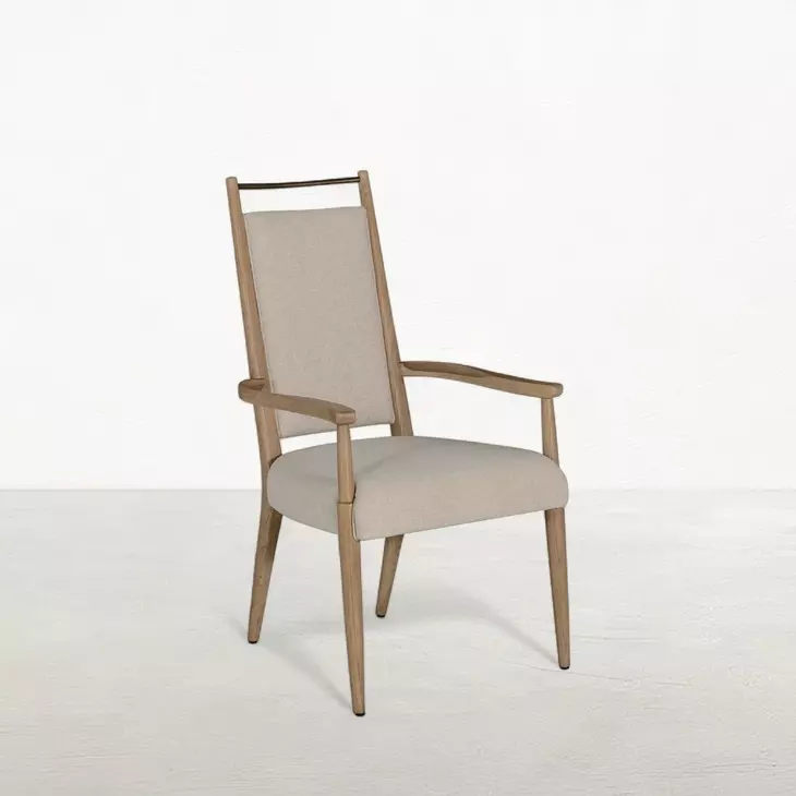 Highland Dawn and Sand Performance Fabric Upholstered Dining Arm Chair