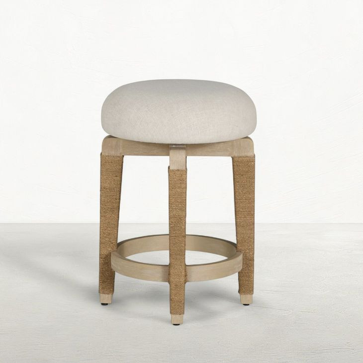 Maris Ivory Performance Fabric Upholstered Swivel Counter Height Stool