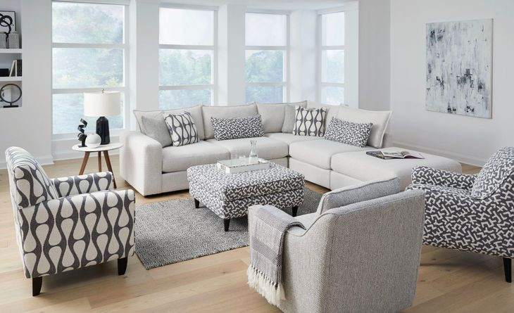 Claudia Natural Off White 5 Piece Modular Sectional with Pillows