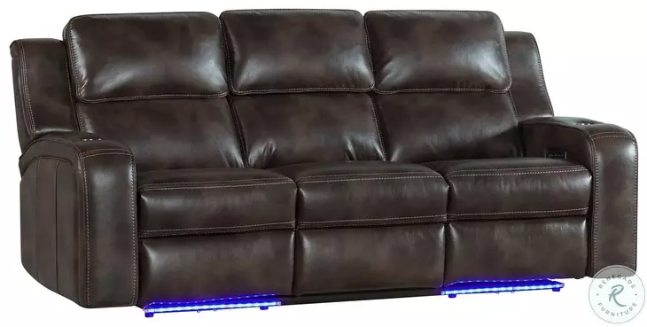 Silhouette Bolero Coffee Dual Power Reclining Sofa with Drop Down Table