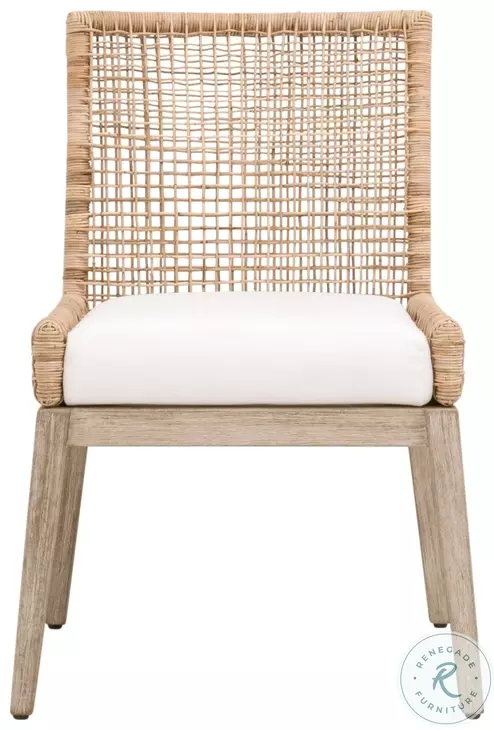 Seaside LiveSmart Peyton Pearl and Natural Rattan Performance Fabric Dining Chair Set Of 2