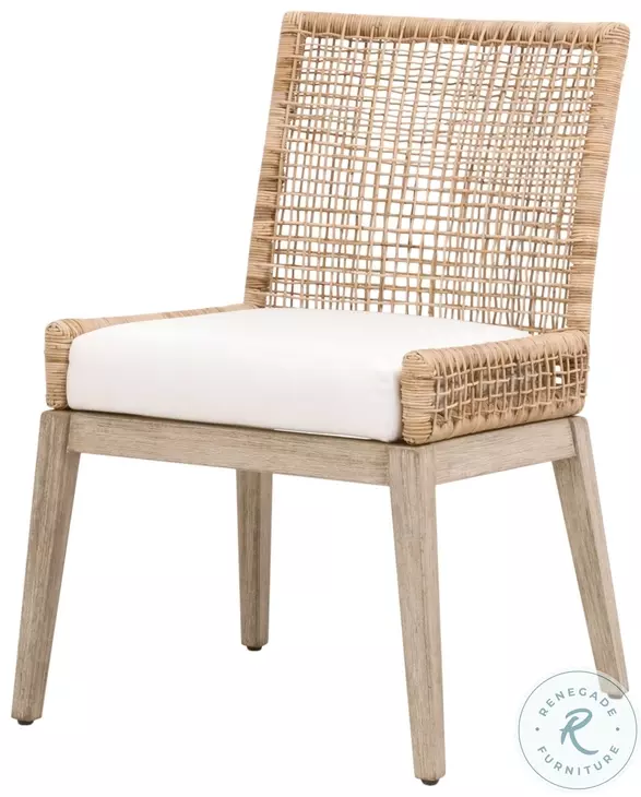Seaside LiveSmart Peyton Pearl and Natural Rattan Performance Fabric Dining Chair Set Of 2
