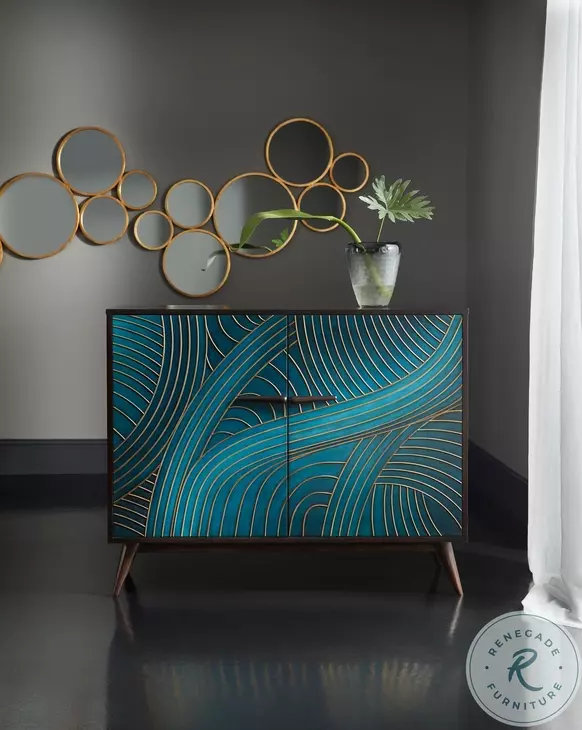 Esperanza Dark Wood And Teal Faux Paint Two Door Chest