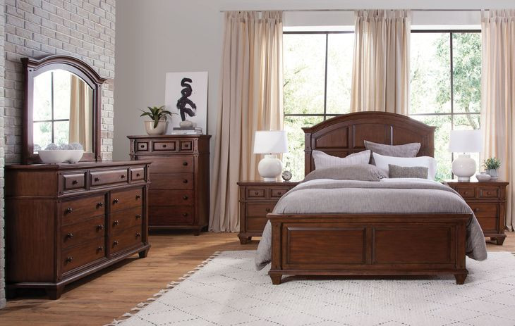 Sedona Cinnamon Cherry 7 Drawer Dresser and Arched Mirror