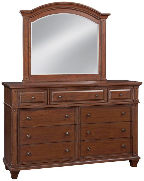 Sedona Cinnamon Cherry 7 Drawer Dresser and Arched Mirror