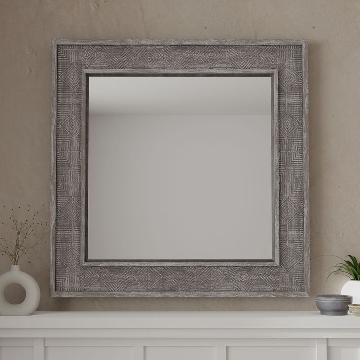Crossings Serengeti Sandblasted Fossil Grey Wall Mirror