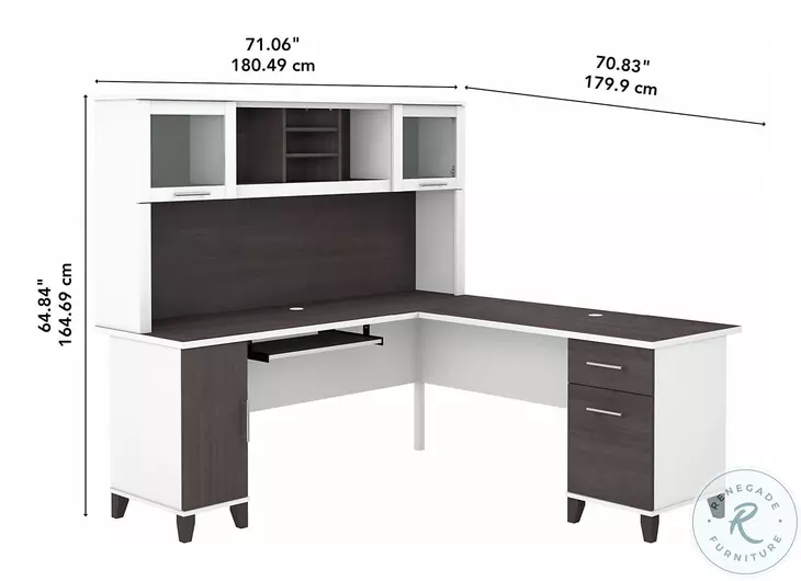 Somerset White and Storm Gray 72" L Shaped Desk with Hutch