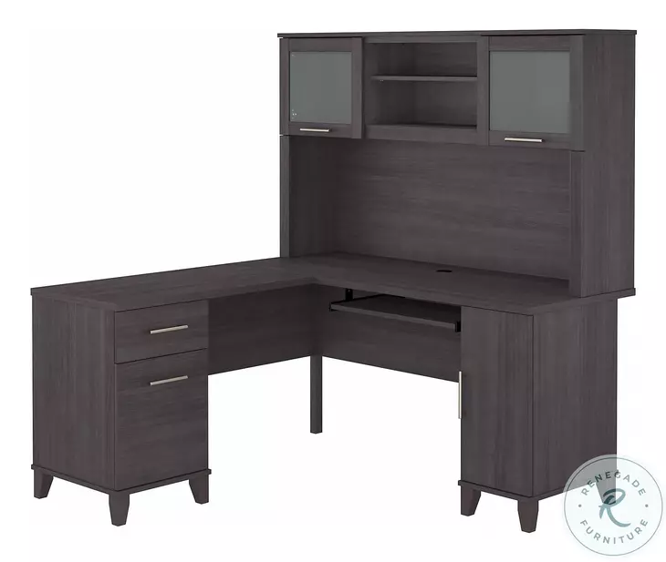 Somerset Storm Gray 60" L Shaped Desk With Hutch