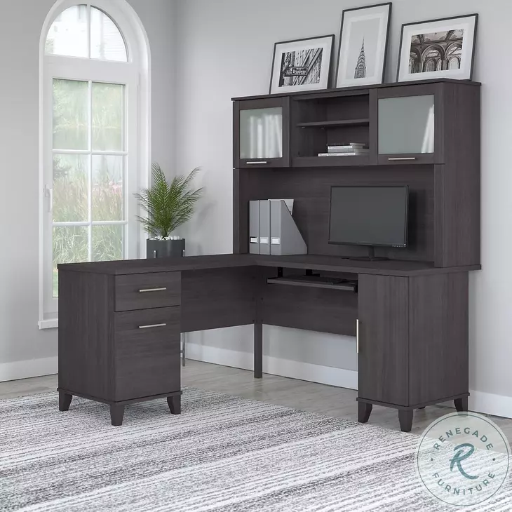 Somerset Storm Gray 60" L Shaped Desk With Hutch