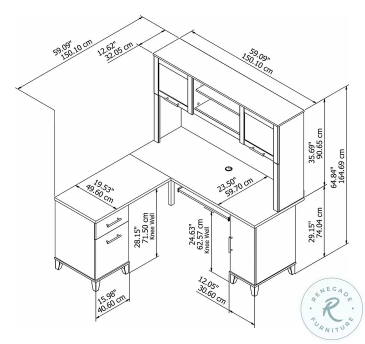 Somerset Storm Gray 60" L Shaped Desk With Hutch