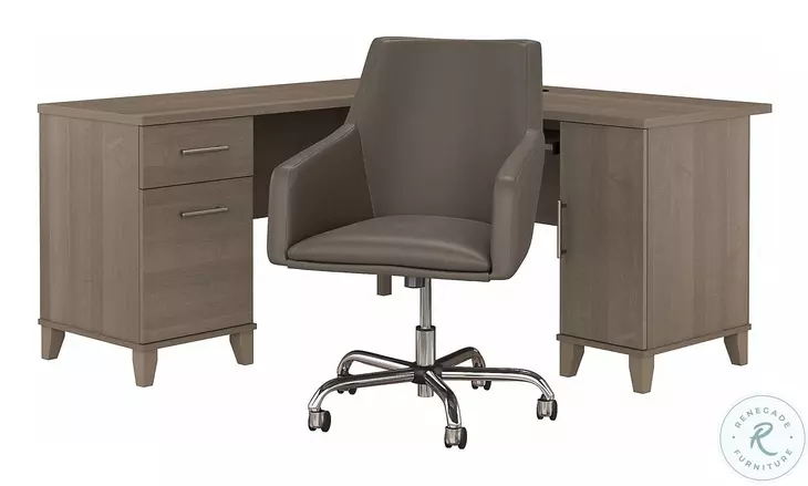 Somerset Ash Gray 60" L Shaped Desk With Mid Back Box Chair