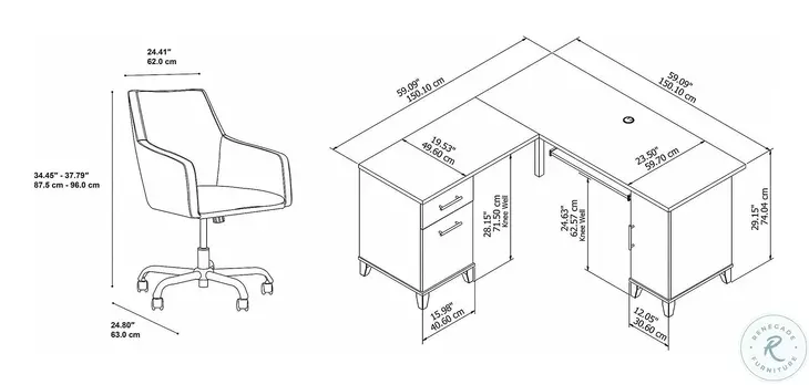 Somerset Ash Gray 60" L Shaped Desk With Mid Back Box Chair