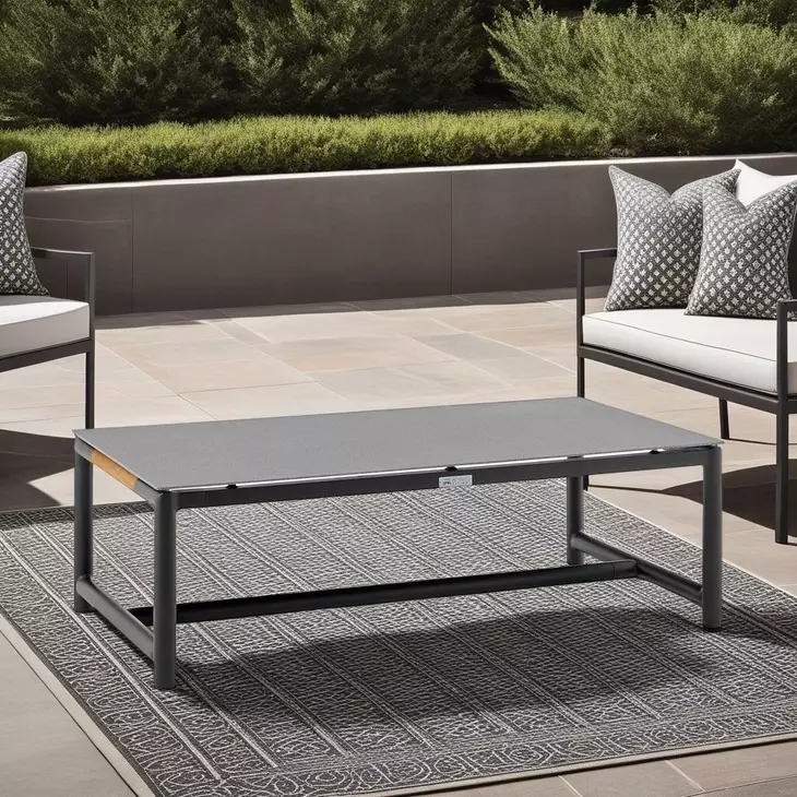 Crown Black and Natural Outdoor Rectangular Glass Top Cocktail Table
