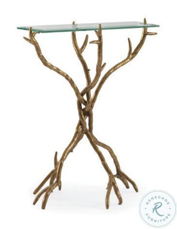 SF50 Clear Glass And Plated Antique Brass Chairside Table