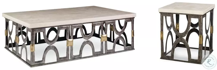 Bardot Inlaid White And Bronze Occasional Table Set