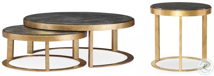 Lunsford Graphite Scagliola And Burnished Gold Leaf Nesting Occasional Table Set