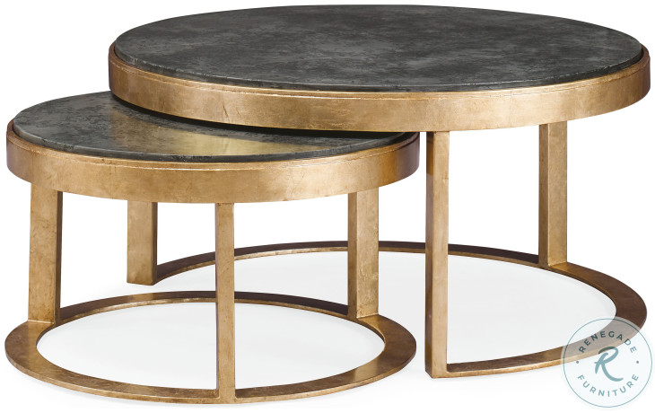 Lunsford Graphite Scagliola And Burnished Gold Leaf Nesting Occasional Table Set
