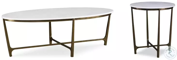 Wilcox Arctic White Scagliola And Bronze Occasional Table Set