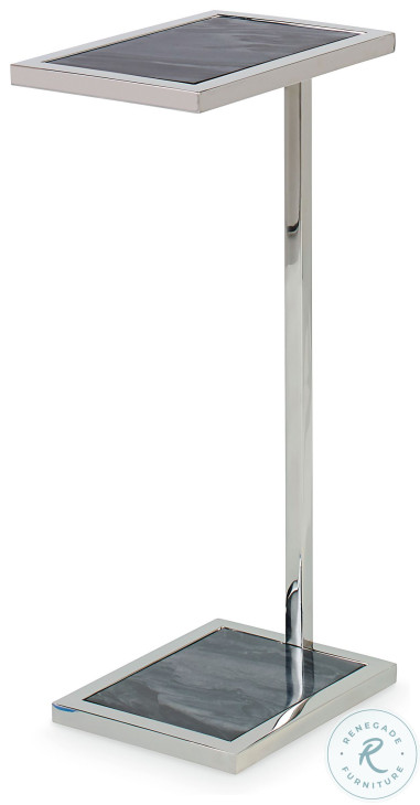 Sadie Grey White Stone And Polished Nickel Spot Table