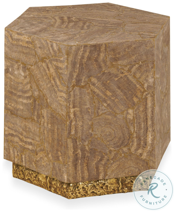 Aidan Travertine Veneer And Brass Hexagon Accent Table