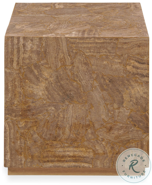 Aidan Travertine Veneer And Natural Stained Square Accent Table