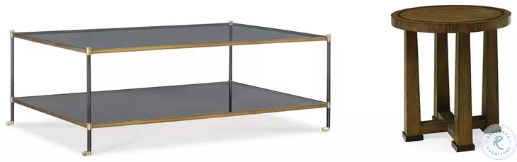 Asher Smoke Grey Glass And Brass Occasional Table Set