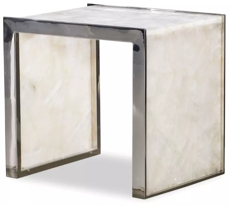 Grand Tour Furniture White and Silver Rectangular Quartz Top Samantha Lamp Table