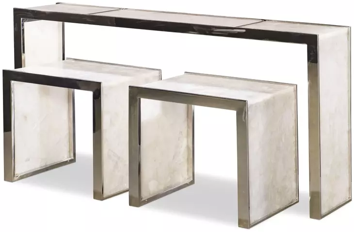 Grand Tour Furniture White and Silver Rectangular Quartz Top Samantha Console Table