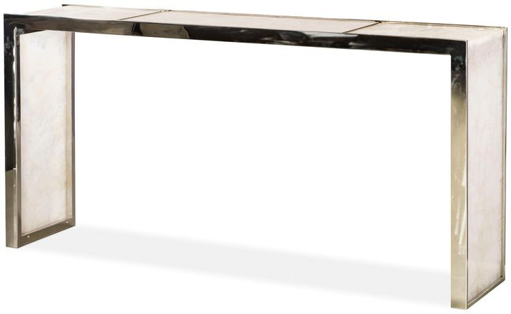 Grand Tour Furniture White and Silver Rectangular Quartz Top Samantha Console Table