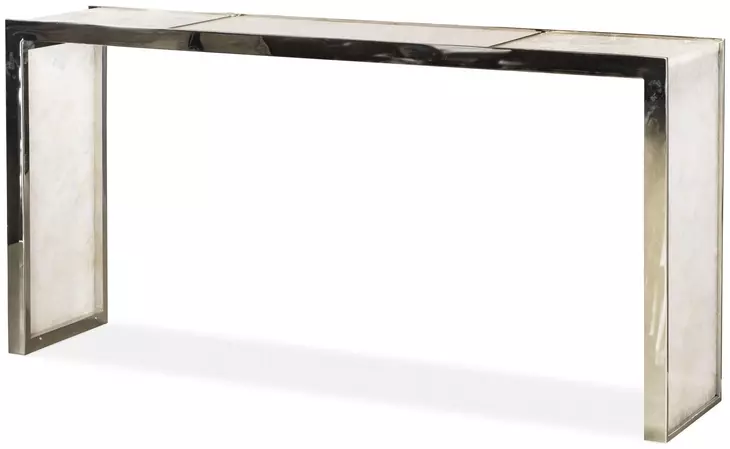 Grand Tour Furniture White and Silver Rectangular Quartz Top Samantha Console Table