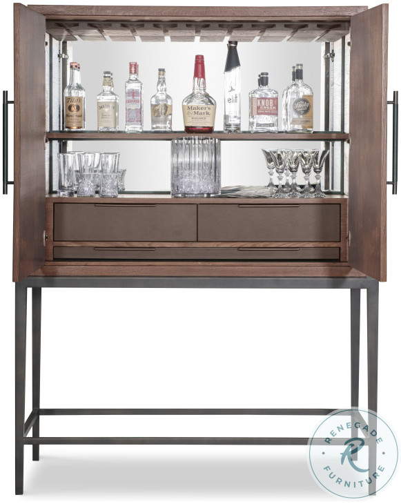 Scheffer Deep Brown Leather And Bronze Bar Cabinet