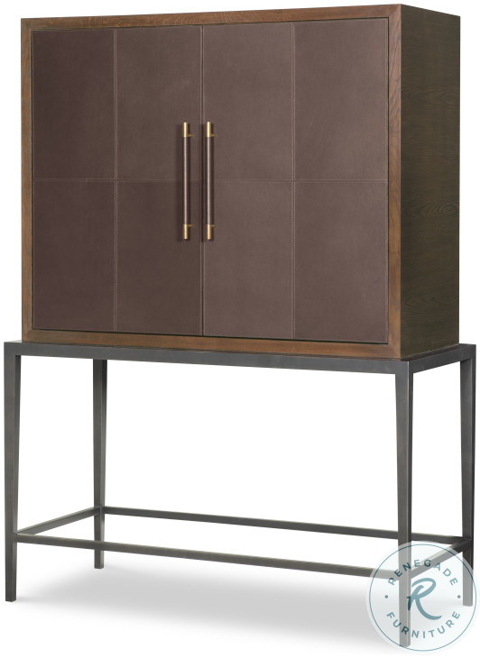 Scheffer Deep Brown Leather And Bronze Bar Cabinet
