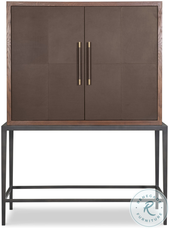 Scheffer Deep Brown Leather And Bronze Bar Cabinet