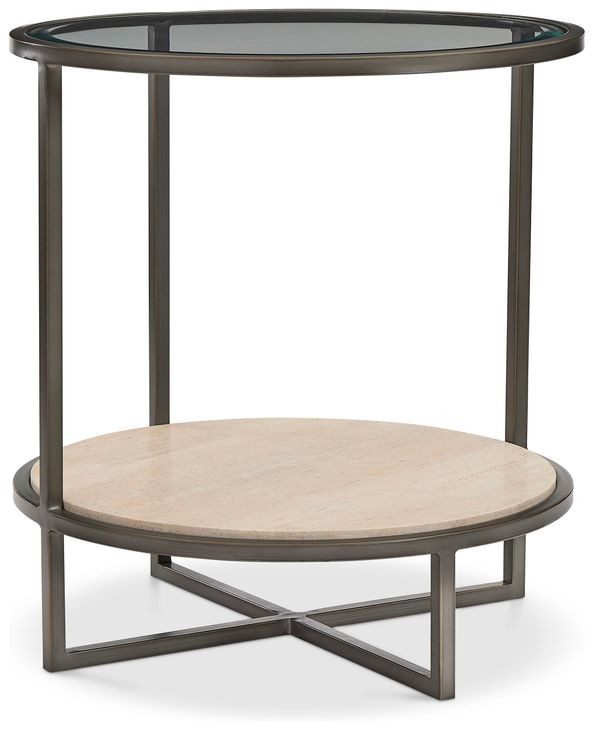 Harlow Bronze And White Travertine Stone Metal Round Chairside Table