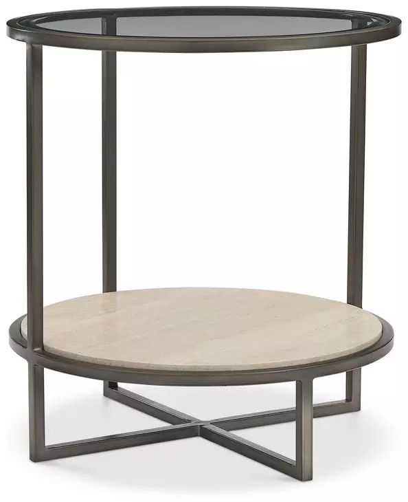 Harlow Bronze And White Travertine Stone Metal Round Chairside Table