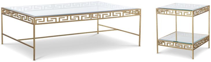 Grand Tour Furniture Gold Rectangular Glass Top Barnet Occasional Table Set