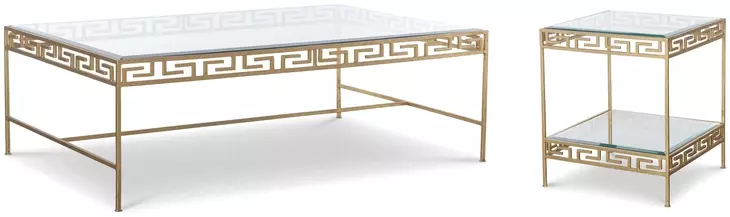 Grand Tour Furniture Gold Rectangular Glass Top Barnet Occasional Table Set