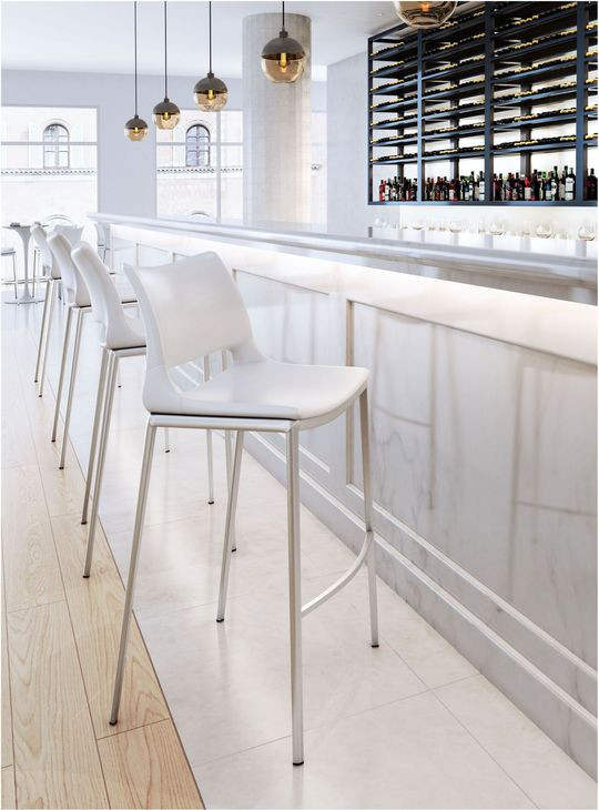 Ace White And Brushed Stainless Steel Bar Stool Set Of 2