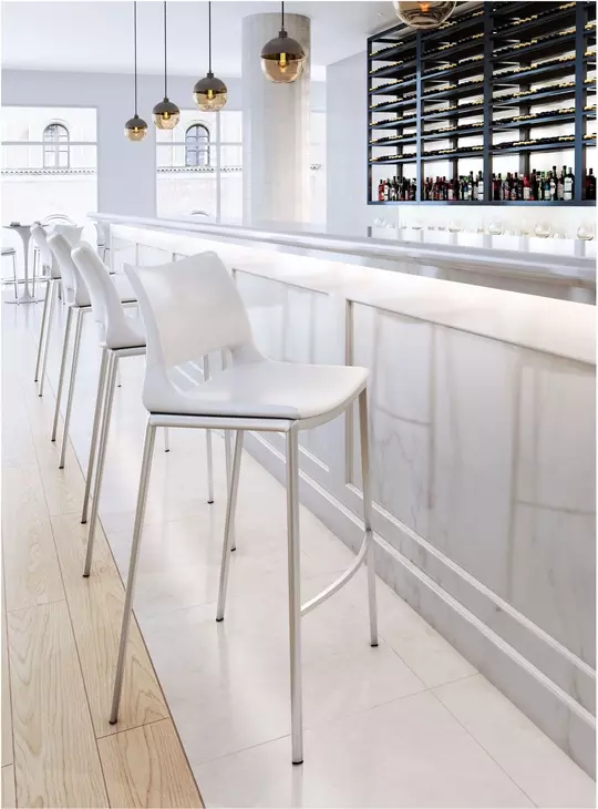 Ace White And Brushed Stainless Steel Bar Stool Set Of 2
