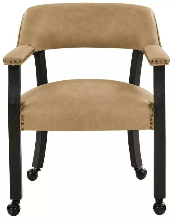 Rylie Black Captains Chair with Casters and Nailhead Trim