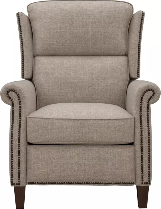 Shasta Linen Gray Push Thru The Arms Recliner with Nailhead Trim