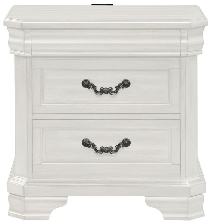 Lyndhurst Vintage White 3 Drawer Nightstand with USB Charging