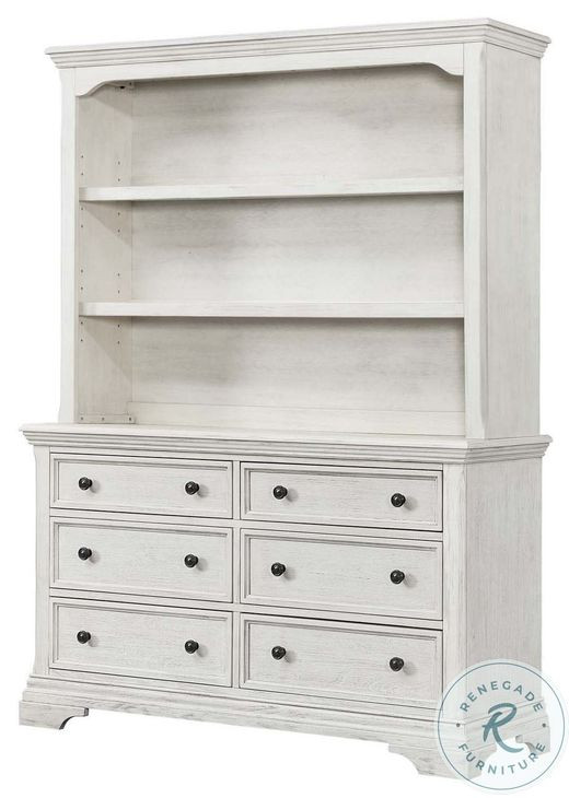 Olivia Brushed White Hutch and Bookcase with 3 Shelves