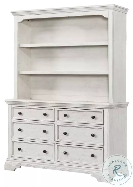 Olivia Brushed White Hutch and Bookcase with 3 Shelves