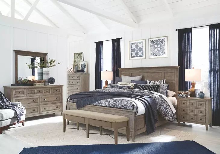 Paxton Place Dovetail Gray 7 Drawer Dresser with Rectangular Mirror