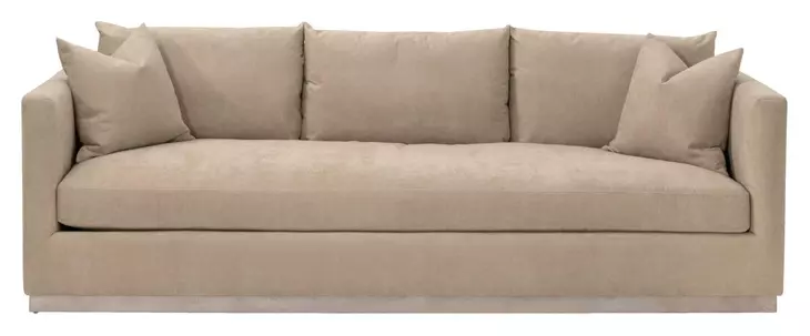Stitch and Hand Upholstery Camel Performance Fabric 96" Plinth Base Siena Sofa