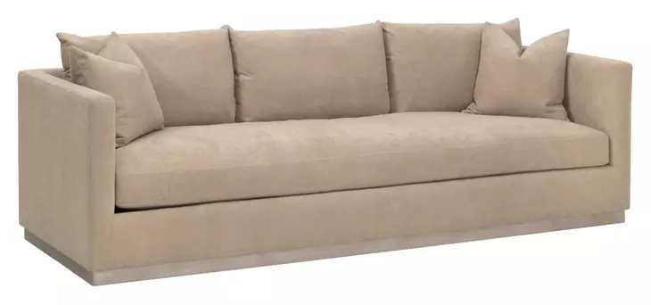 Stitch and Hand Upholstery Camel Performance Fabric 96" Plinth Base Siena Sofa