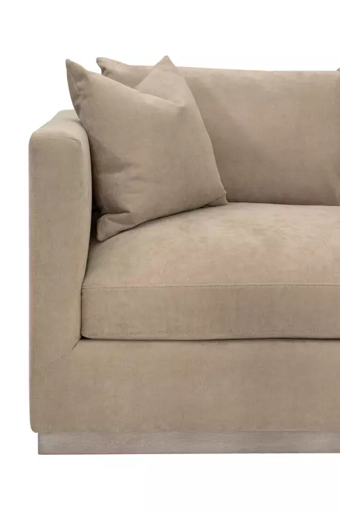 Stitch and Hand Upholstery Camel Performance Fabric 96" Plinth Base Siena Sofa