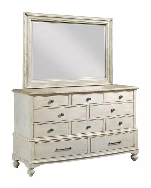 Litchfield Sunwashed and Brown 10 Drawer Cotswold Dresser with Rectangular Mirror